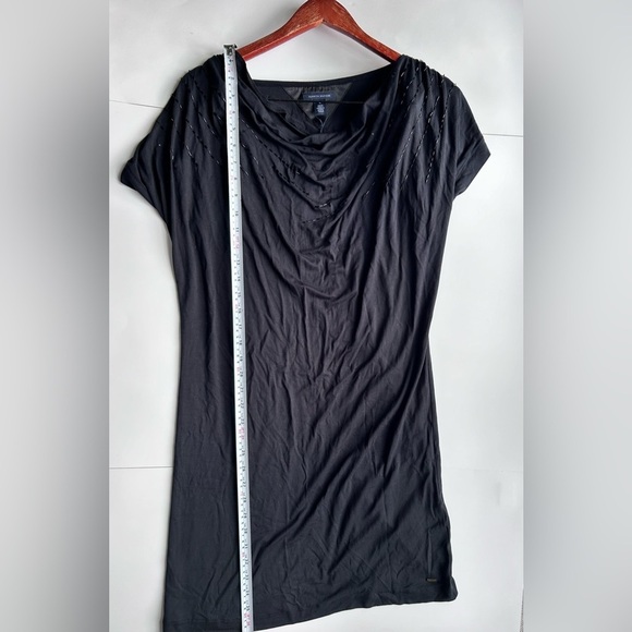 Nwt tommy hilfiger black jersey draped neck soft dress knee length cap sleeves m - Picture 3 of 6